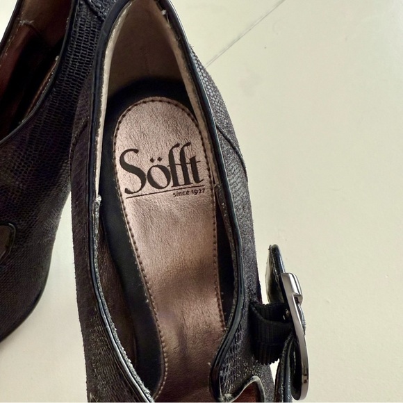 Sofft Women's Black Leather Textured Gothcore Mary Jane Kitten Heel Steampunk - Picture 3 of 8